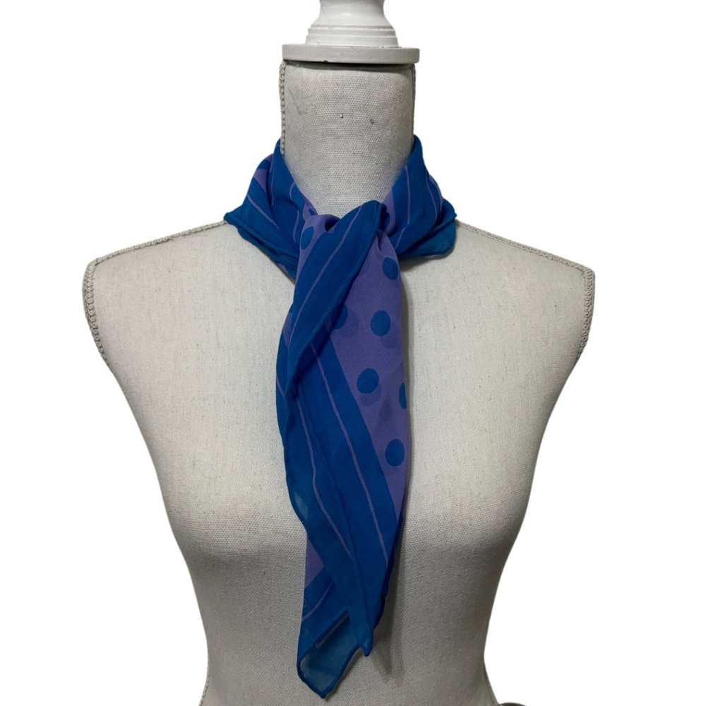 Vintage Carlisle Scarf Women 100% Pure Silk Blue Purple Polka Dot Square 26x25in